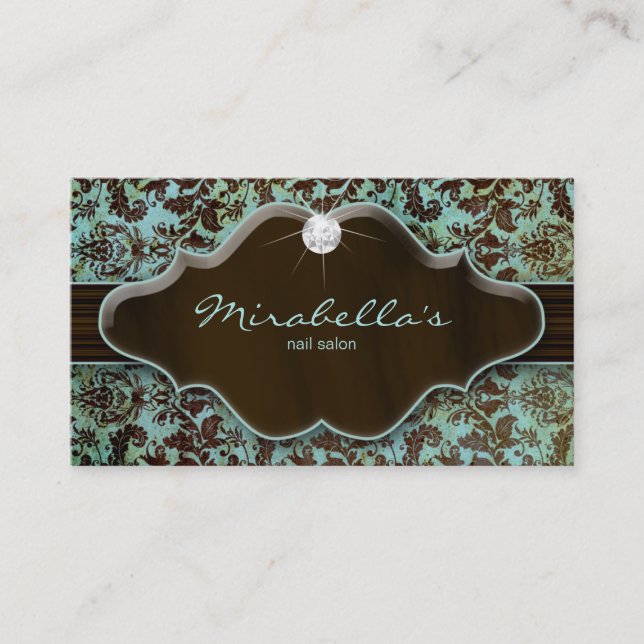 Bijoux Carte de visite Damask Blue Brown Diamond (Devant)