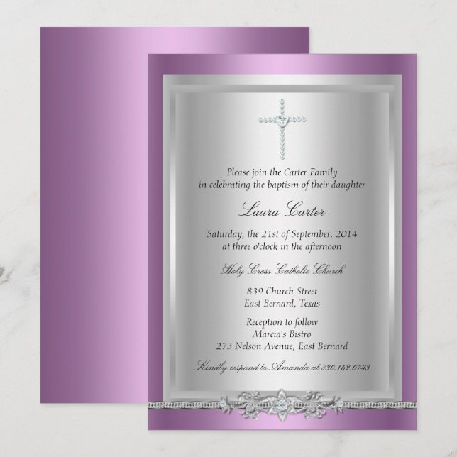Bijoux Croix Baptême / Invitation Christening (Devant / Derrière)