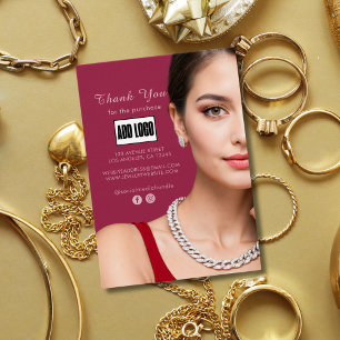 Bijoux de mode rose Carte de remerciements de logo