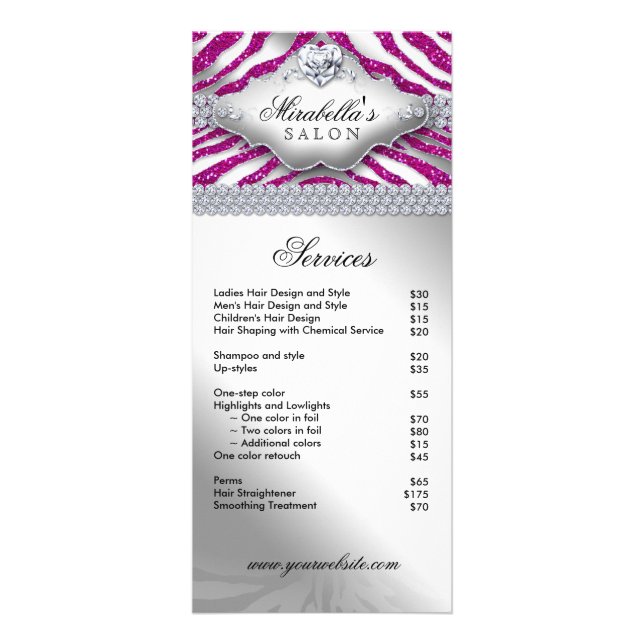 Bijoux Zebra Heart Sparkle Hot Pink Menu (Devant)