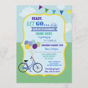 Bike Birthday Fahrradtour Balloons Party Blau Einladung