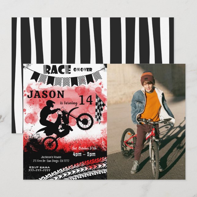 Bike Birthday Foto Einladungen (Vorne/Hinten)