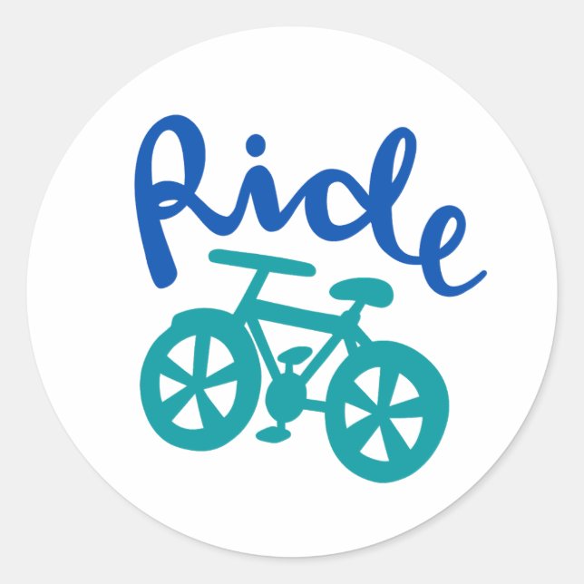 Bike, Blau und Aquamarines Design Runder Aufkleber (Vorderseite)
