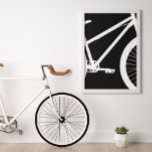 Bike Front Black and White Silhouette Poster<br><div class="desc">Dieses moderne Poster besticht durch eine überdimensionale Silhouette an der Vorderseite des Fahrrads auf schwarzem Hintergrund. Die Hintergrundfarbe lässt sich leicht ändern,  indem Sie auf "Design bearbeiten" klicken. Dieser Ausdruck wird in einem weißen Rahmen angezeigt (nicht im Lieferumfang enthalten).</div>