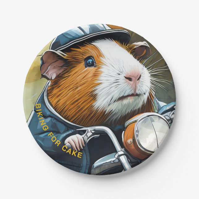 Bike für Kuchen, Guinea Pig auf Retro Motorrad Pappteller (Vorderseite)