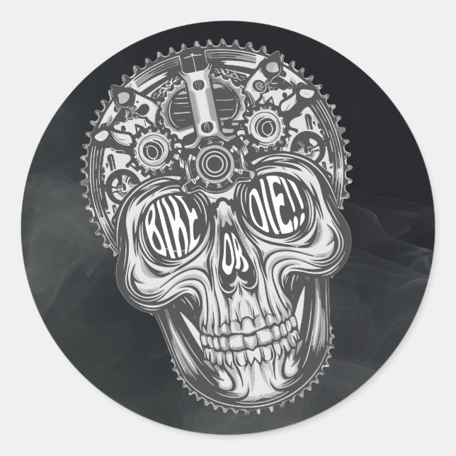Bike oder Die!! Skull-Design Runder Aufkleber (Vorderseite)