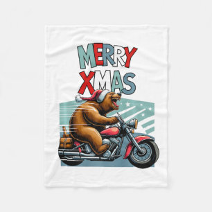 Biker Bär mit Weihnachtshut wünscht frohe Weihnach Fleecedecke