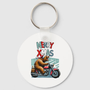 Biker Bär mit Weihnachtshut wünscht frohe Weihnach Schlüsselanhänger