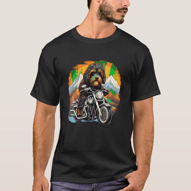 Biker Bernedoodle Dog Riding Motorrad T Shirt (Vorderseite)