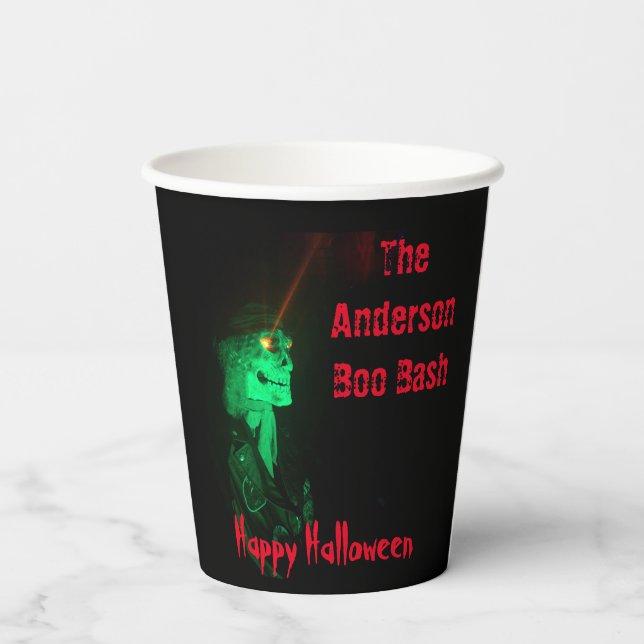 Biker Billy Halloween Skeleton Black & Red Pappbecher (Rückseite)