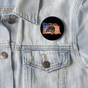 Biker bis zum Ende Schädel USA Flag Kunst Button