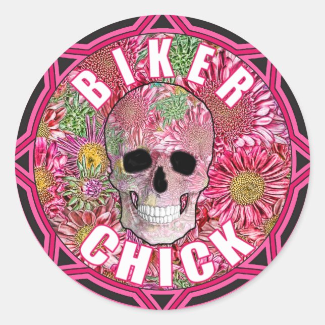 Biker Chick 001 Runder Aufkleber (Vorderseite)