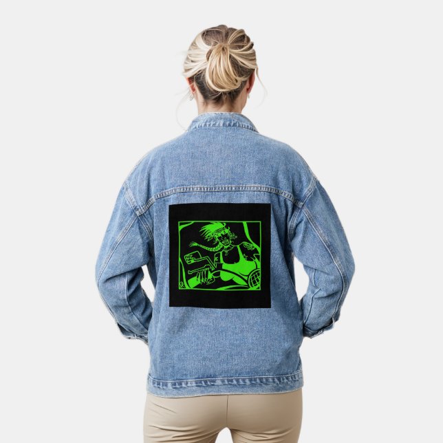 Biker Chick green black women denim jacke (Modell)