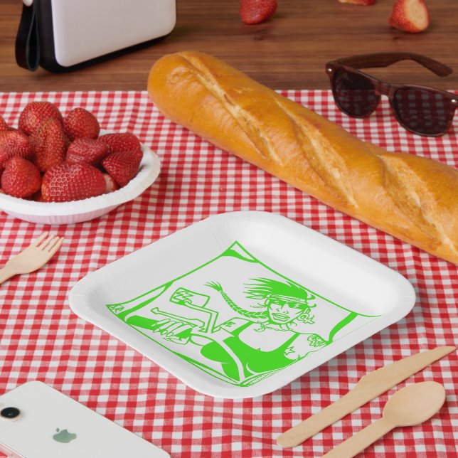 Biker Chick grünes Vierkantpapier Teller (Picknick)