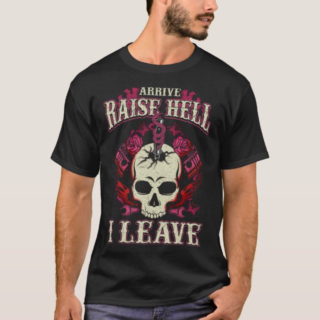 Biker Chick Pink Roses Schlange Flamme Motorrad T-Shirt (Vorderseite)