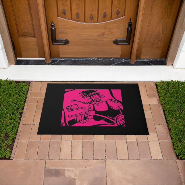 Biker Chick schwarz pink schwarz Türmchen Fußmatte (Außenbereich)
