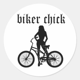 "Biker chick" Silhouette mit Fahrrad! Runder Aufkleber