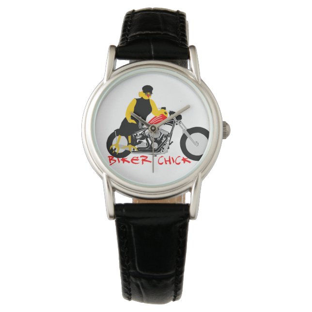 BIKER CHICK sitzt auf ihrem Motorrad Armbanduhr (Vorderseite)