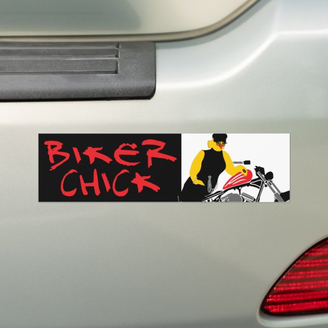 BIKER CHICK sitzt auf ihrem Motorrad Autoaufkleber (Auf Auto)