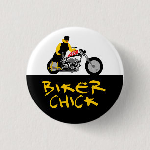 BIKER CHICK sitzt auf ihrem Motorrad Button