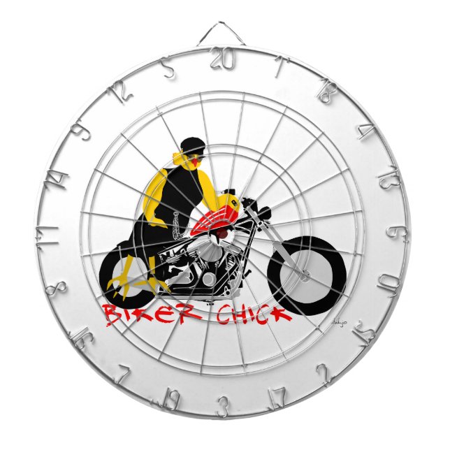 BIKER CHICK sitzt auf ihrem Motorrad Dartscheibe (vorne)