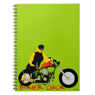 BIKER CHICK sitzt auf ihrem Motorrad Notizblock