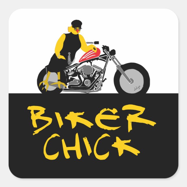 BIKER CHICK sitzt auf ihrem Motorrad Quadratischer Aufkleber (Vorderseite)
