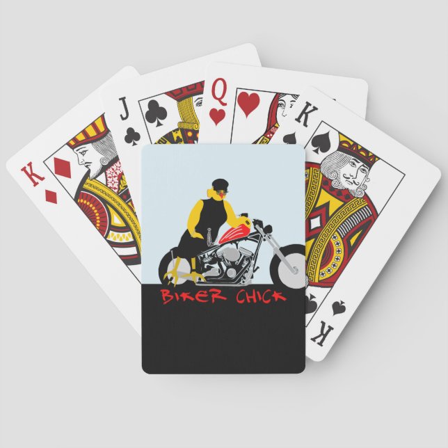 BIKER CHICK sitzt auf ihrem Motorrad Spielkarten (Rückseite)