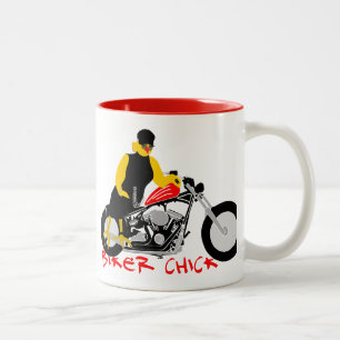 BIKER CHICK sitzt auf ihrem Motorrad Zweifarbige Tasse