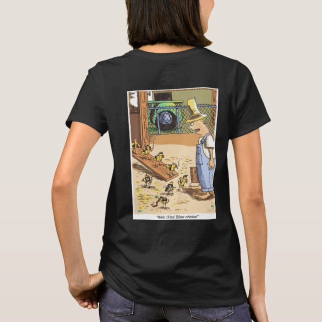 Biker Chicks Frauen schwarzer T - Shirt zurück (Rückseite)