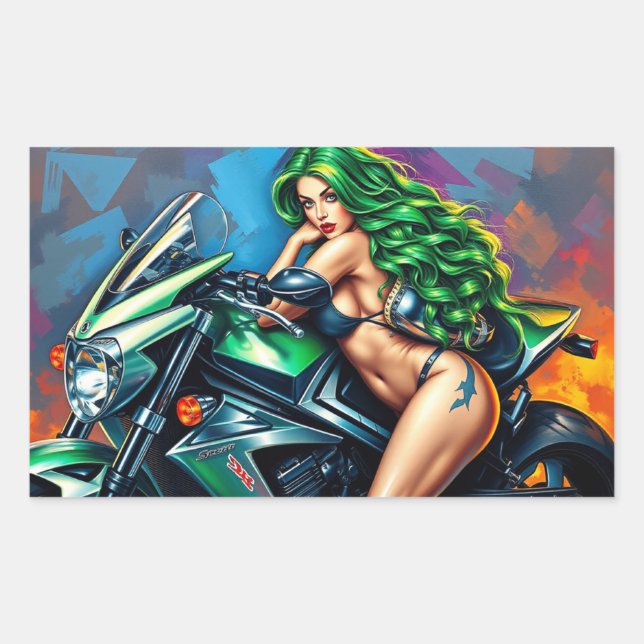 Biker Girl Rechteckiger Aufkleber (Vorderseite)