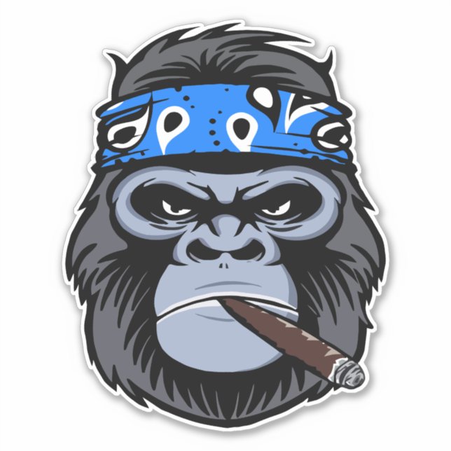 Biker Gorilla Apollo rauchen Zigarrenart Aufkleber (Vorderseite)