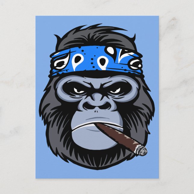 Biker Gorilla rauchen Zigarrenart Postkarte (Vorderseite)