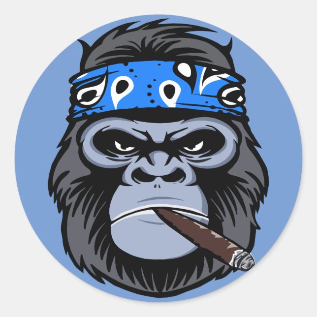 Biker Gorilla rauchen Zigarrenart Runder Aufkleber (Vorderseite)