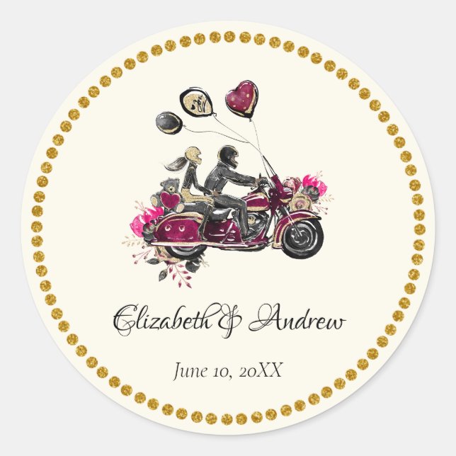 Biker-Hochzeitsticker Runder Aufkleber (Vorderseite)