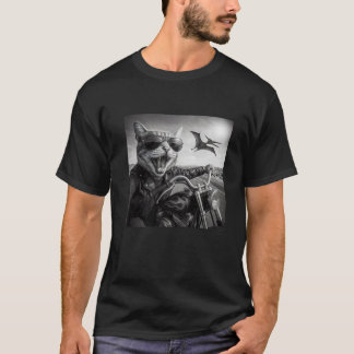 Biker Katze Dinosaurier Jagd Lustige Motorrad Sonn T-Shirt