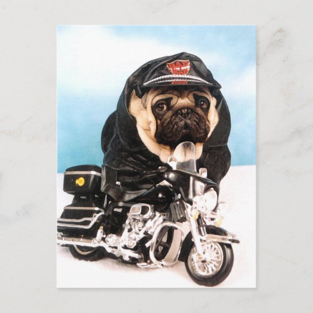 Biker Mops Hund Postkarte (Vorderseite)