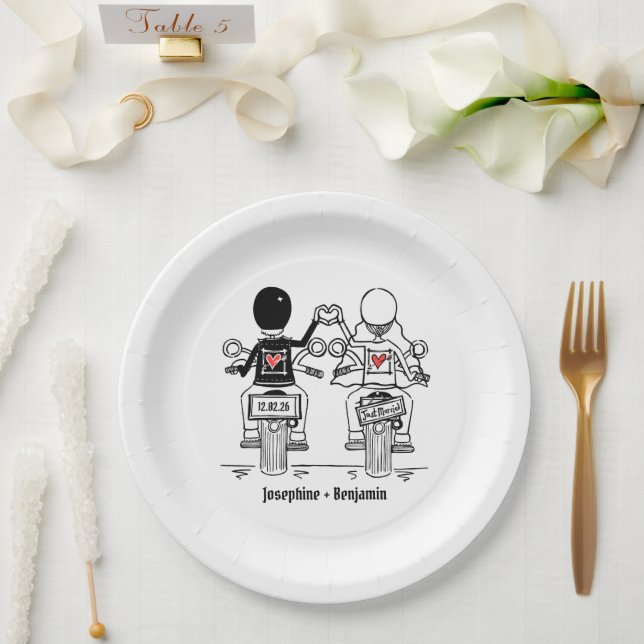 Biker-Motorrad-Hochzeit Pappteller (Hochzeit)