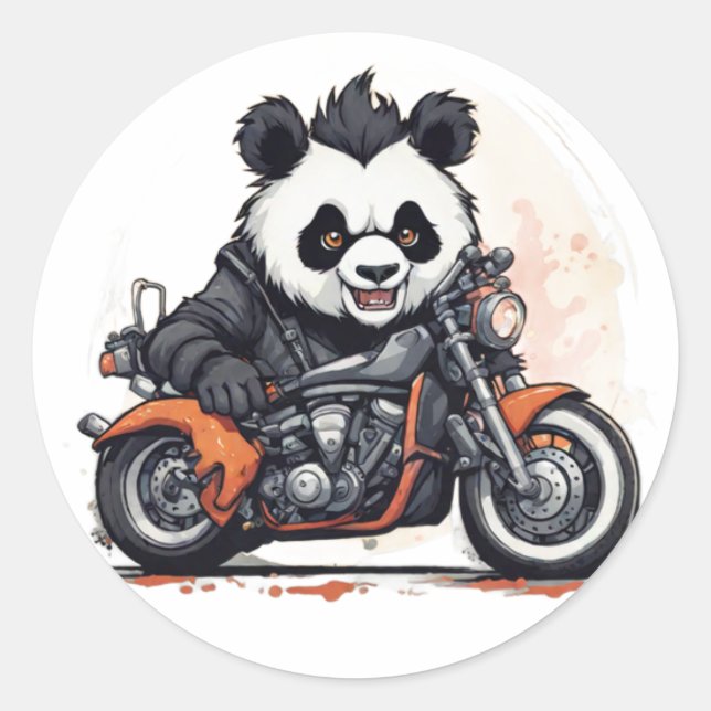 Biker Panda Runder Aufkleber (Vorderseite)