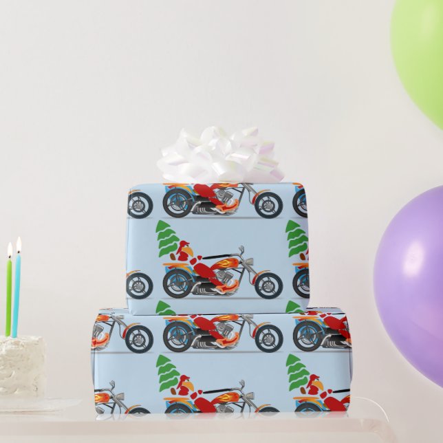 Biker Santa auf einem Chopper mit einem Weihnachts Geschenkpapier (Partygeschenke)