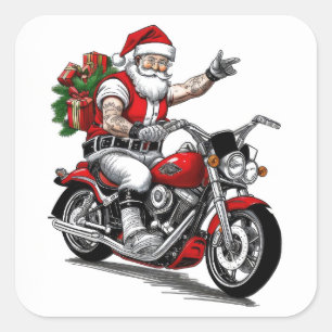 Biker Santa Claus Quadratischer Aufkleber