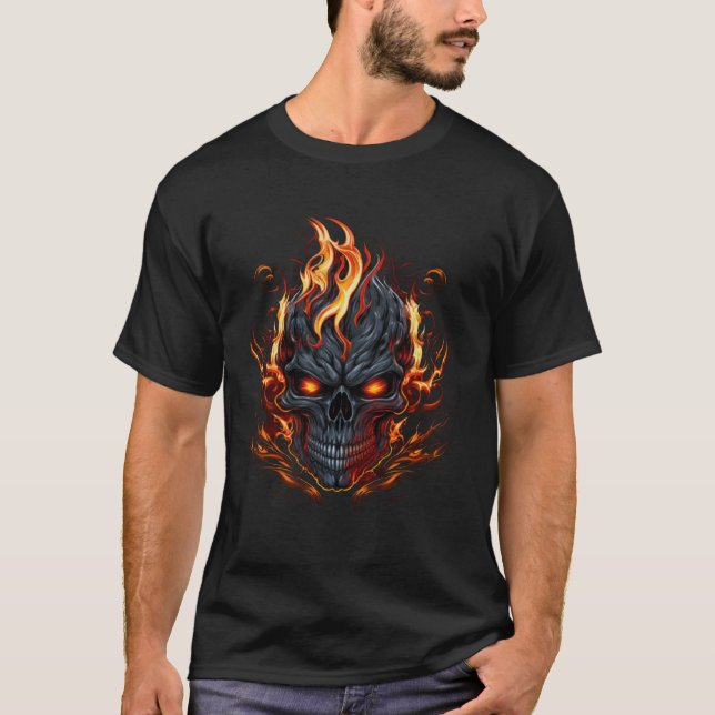 Biker Skull Flames Fire Graphic Grunge Bikercore A T-Shirt (Vorderseite)