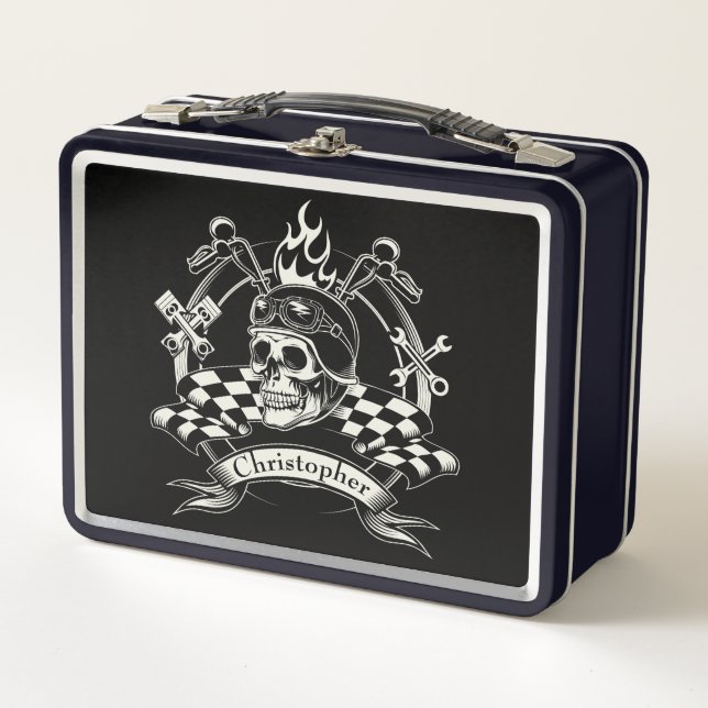 Biker Skull Metall Brotdose (Vorderseite)