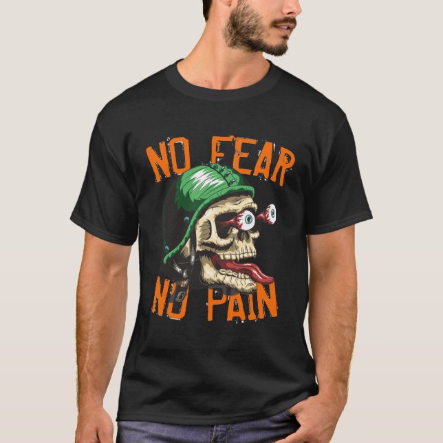 Biker Skull No Angst No Pain Funny T-Shirt (Vorderseite)