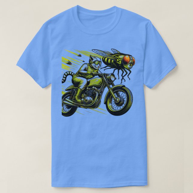 Biker Tabby Cat Riding Chopper Motorrad Cicadas T-Shirt (Design vorne)