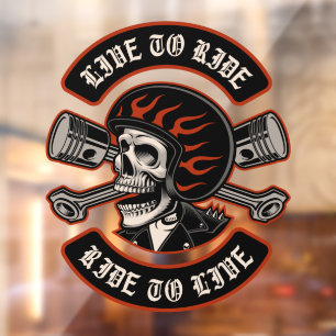 Biker Totenkopf Gekreuzte Kolben Live To Ride Fens Fensteraufkleber