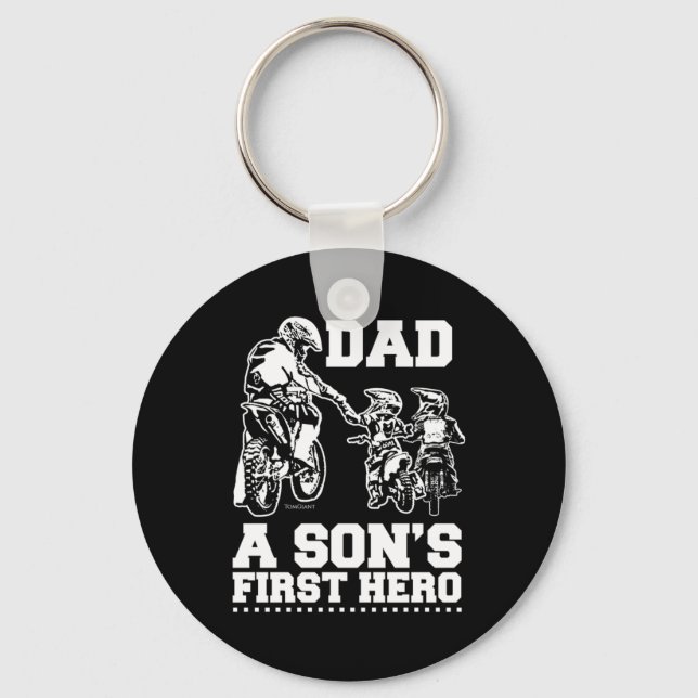 Biker Vater Vater Zwei Kinder Sons Motocross Motor Schlüsselanhänger (Vorderseite)