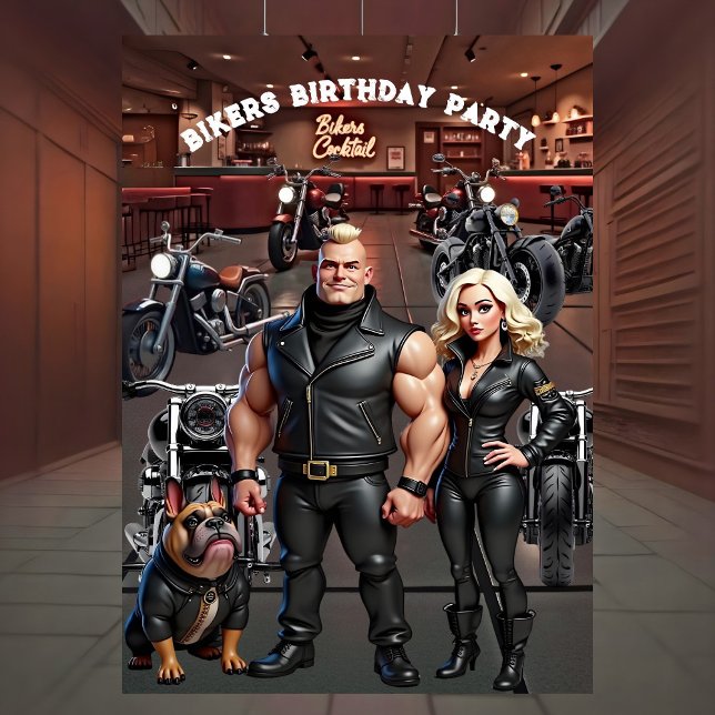 Bikers Bar Birthday Party Couple Bulldog Bikes Einladung (Von Creator hochgeladen)