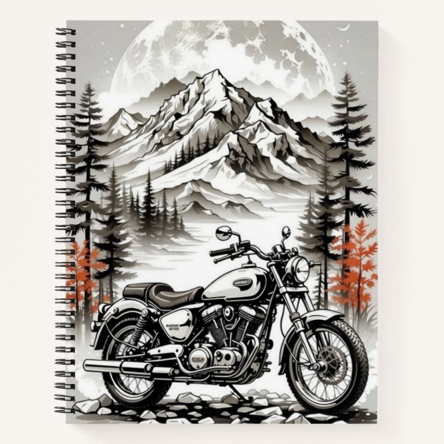 Biker's Mountain Retreat: Motorcycle Under moon Notizbuch (Vorderseite)