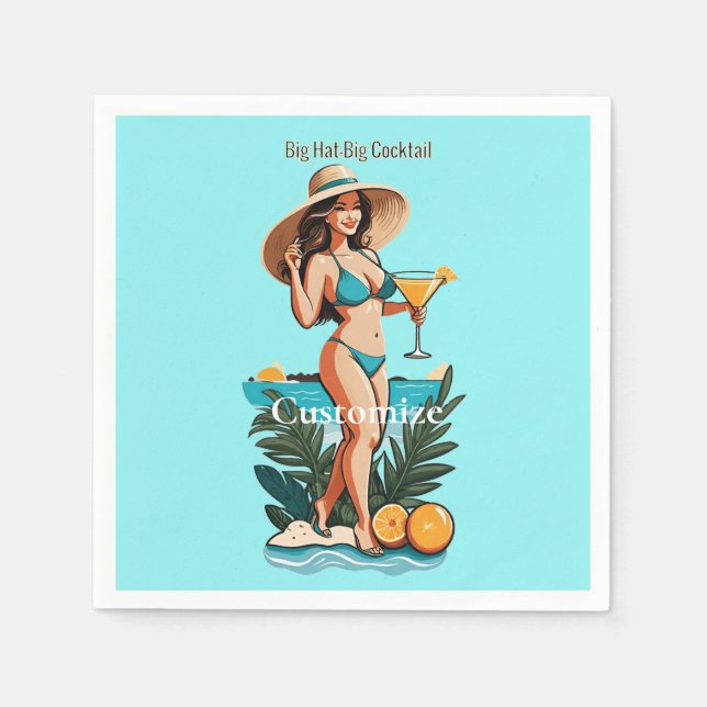 Bikini Babe Big Hat - Big Cocktail Thunder_Cove Serviette (Vorderseite)